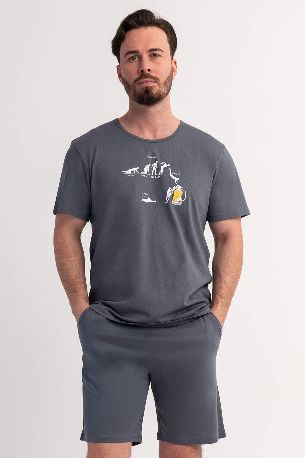 Pamuklu Erkek Kısa Kol Şortlu Pijama Takım
