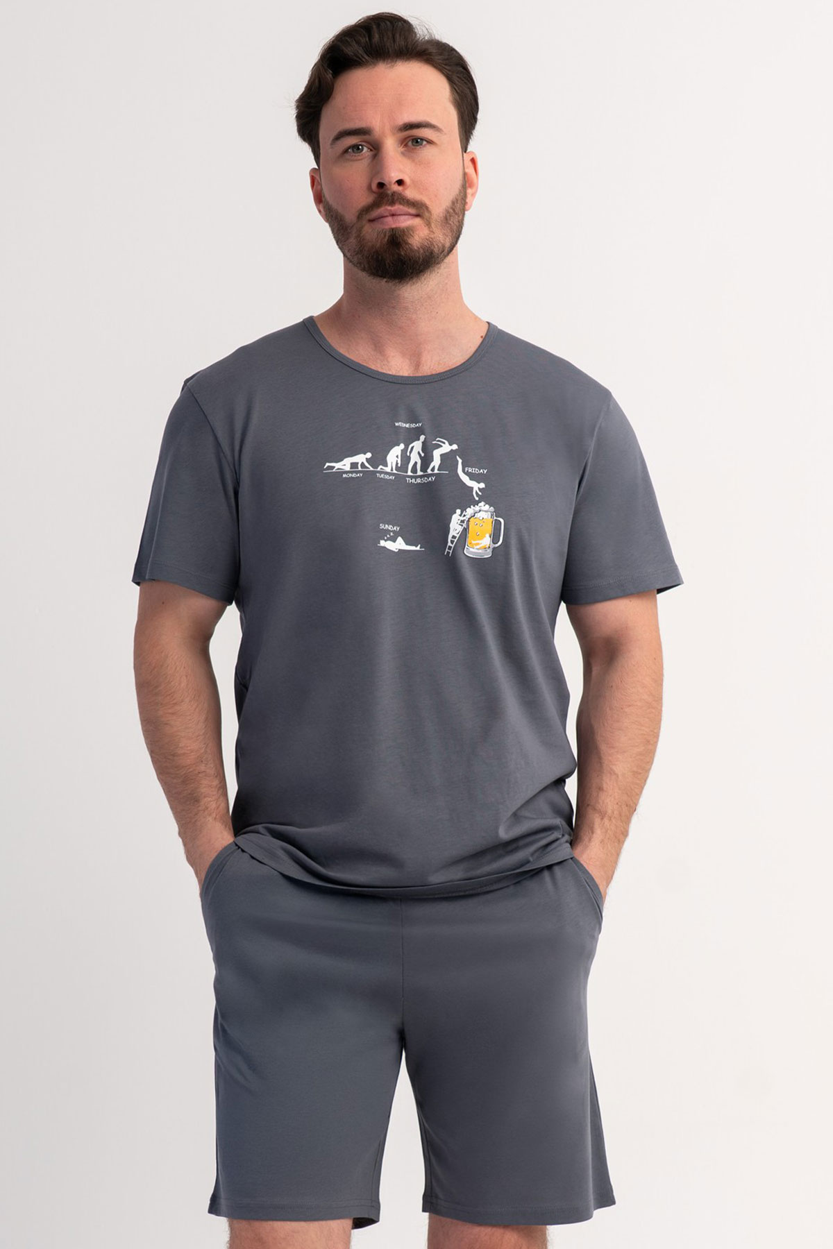 Pamuklu Erkek Büyük Beden Kısa Kol Şortlu Pijama Takım

