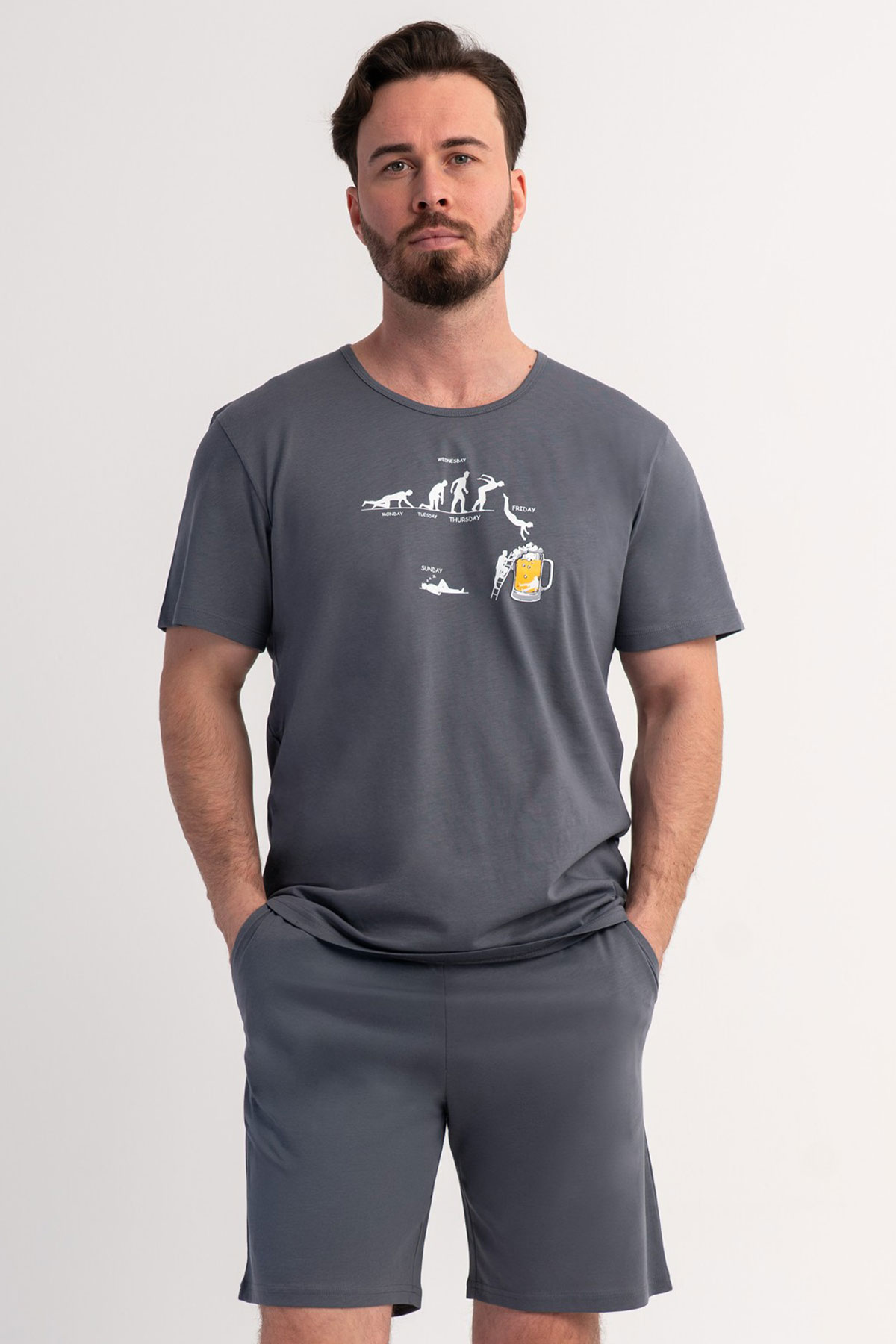 Pamuklu Erkek Büyük Beden Kısa Kol Şortlu Pijama Takım
