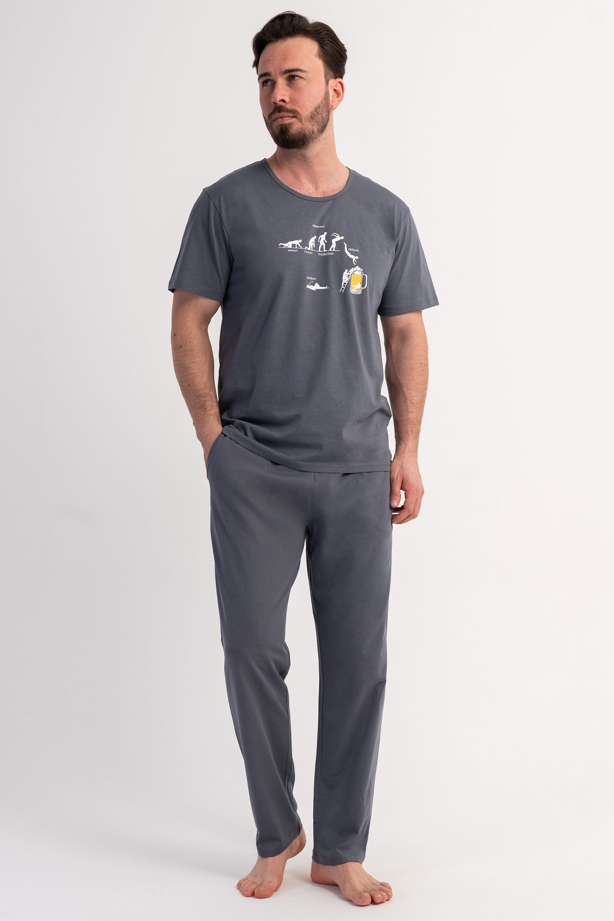 Pamuklu Erkek Kısa Kol Pijama Takım
