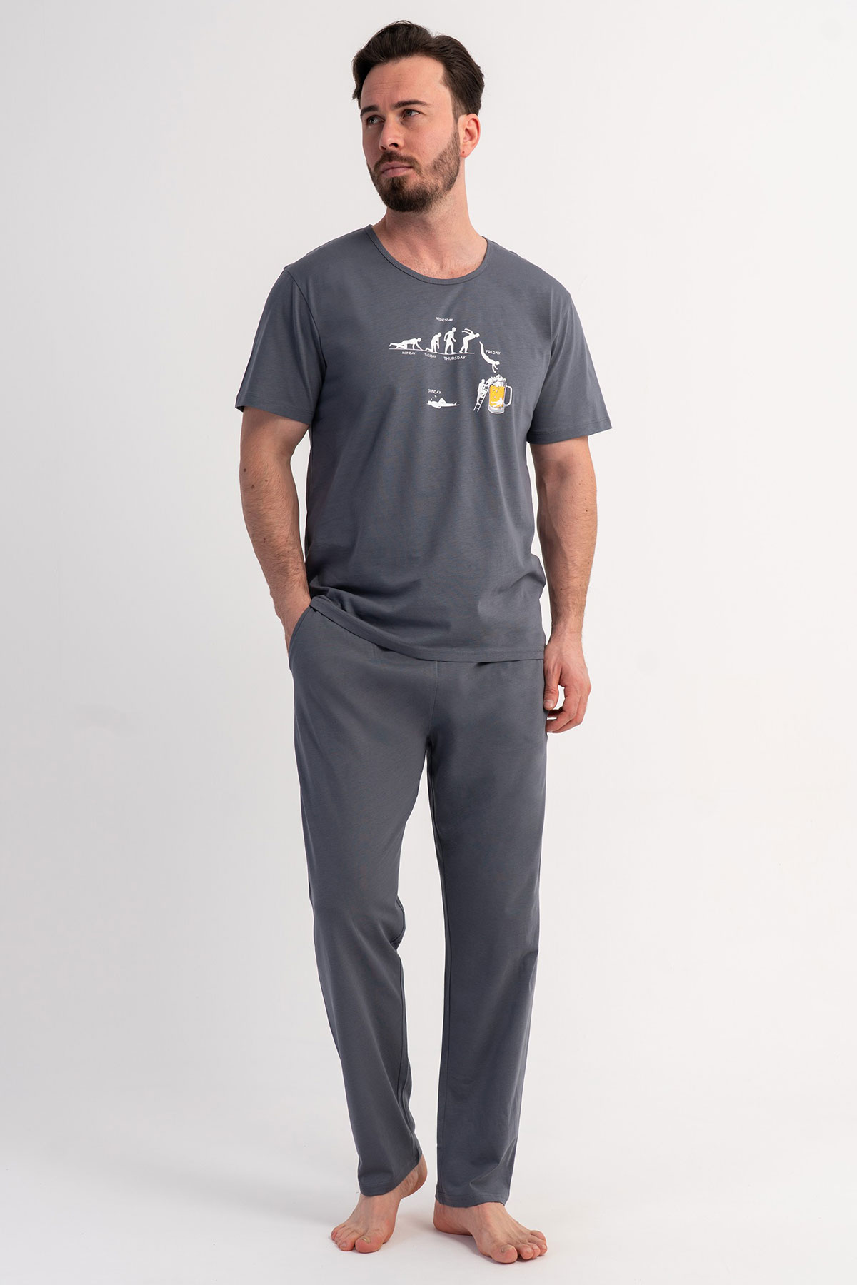 Pamuklu Erkek Büyük Beden Kısa Kol Pijama Takım
