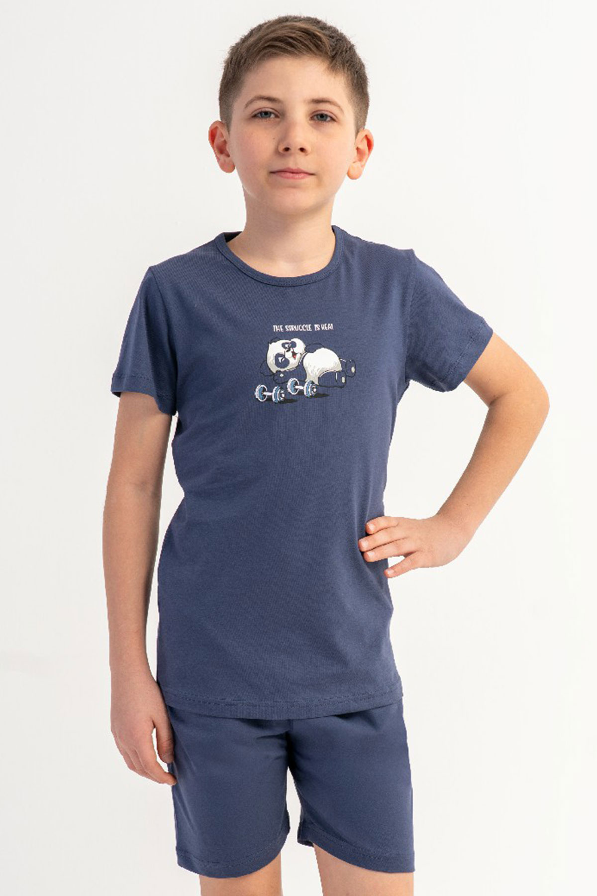 Pamuklu Erkek Çocuk Kısa Kol Şortlu Pijama Takım(3/4-7/8)
