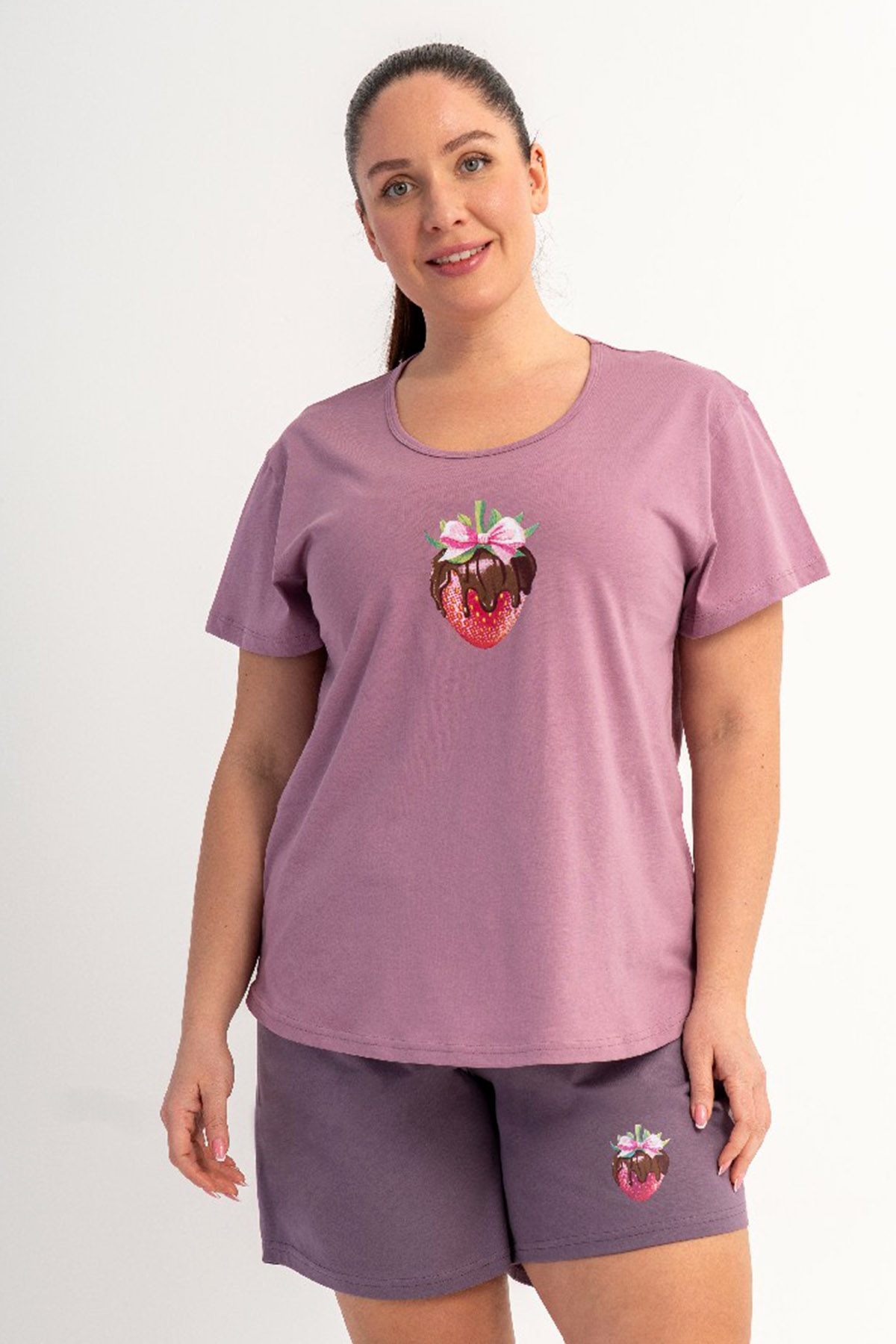 Pamuklu Kadın Büyük Beden Kısa Kol Şortlu Pijama Takım
