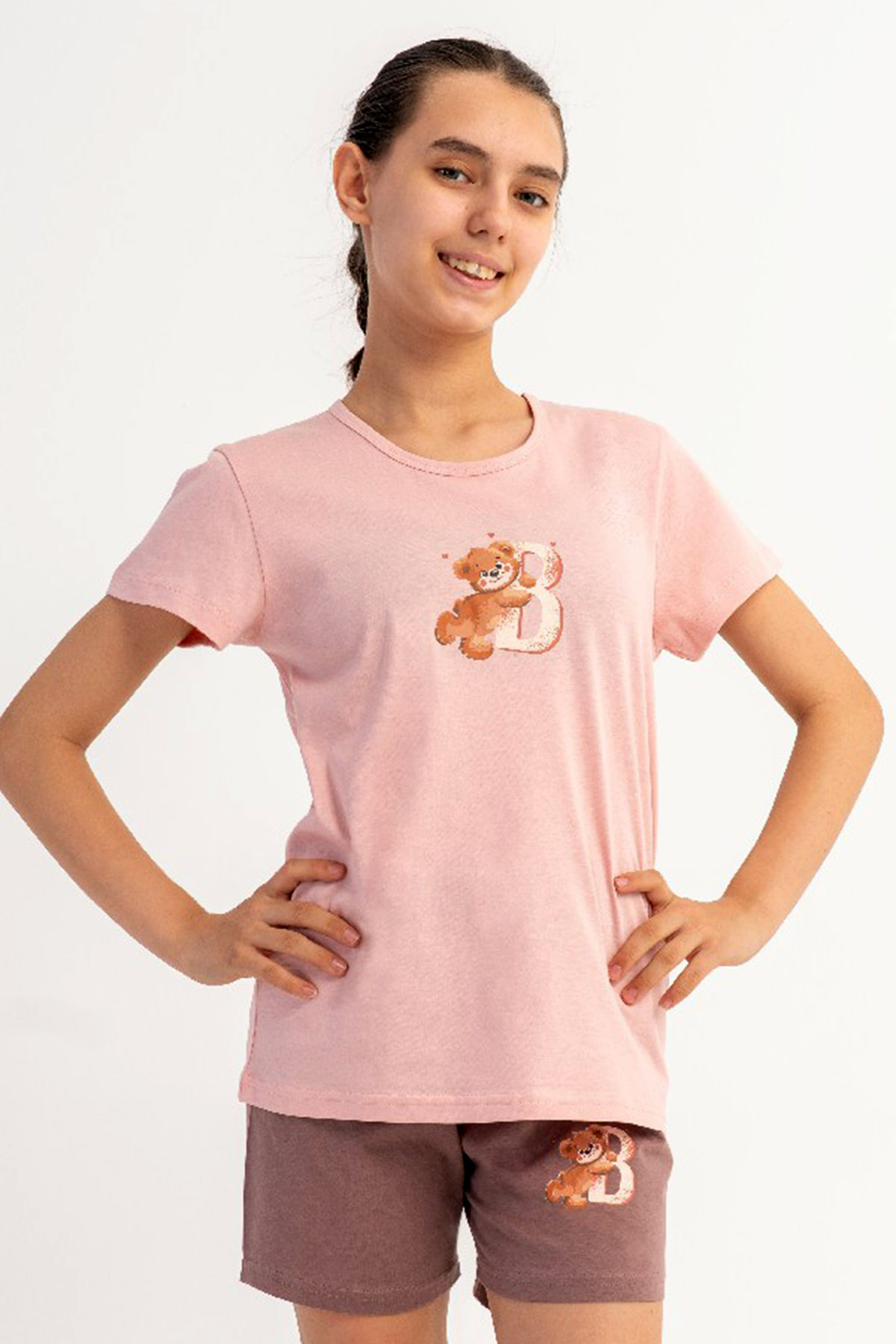 Pamuklu Kız Çocuk Kısa Kol Şortlu Pijama Takım(3/4-7/8)
