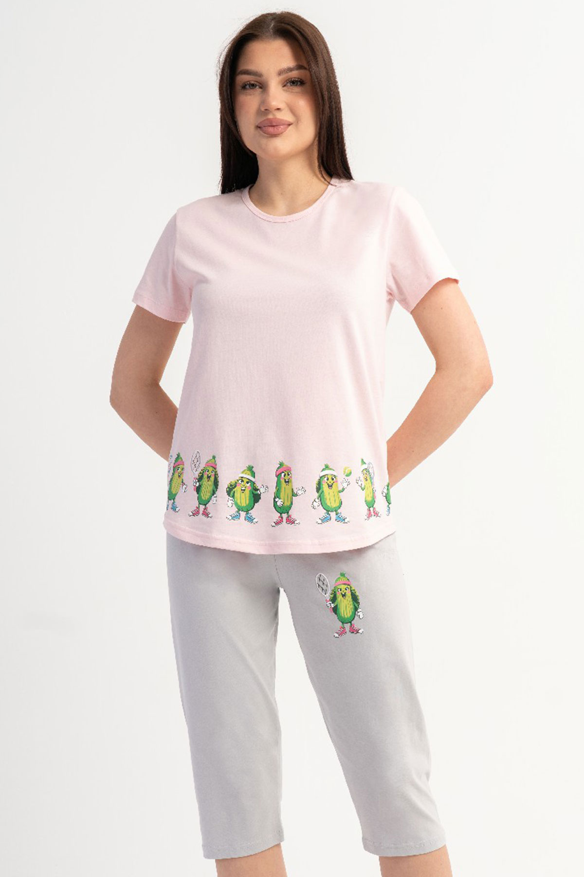 Pamuklu Kadın Kısa Kol Kaprili Pijama Takım
