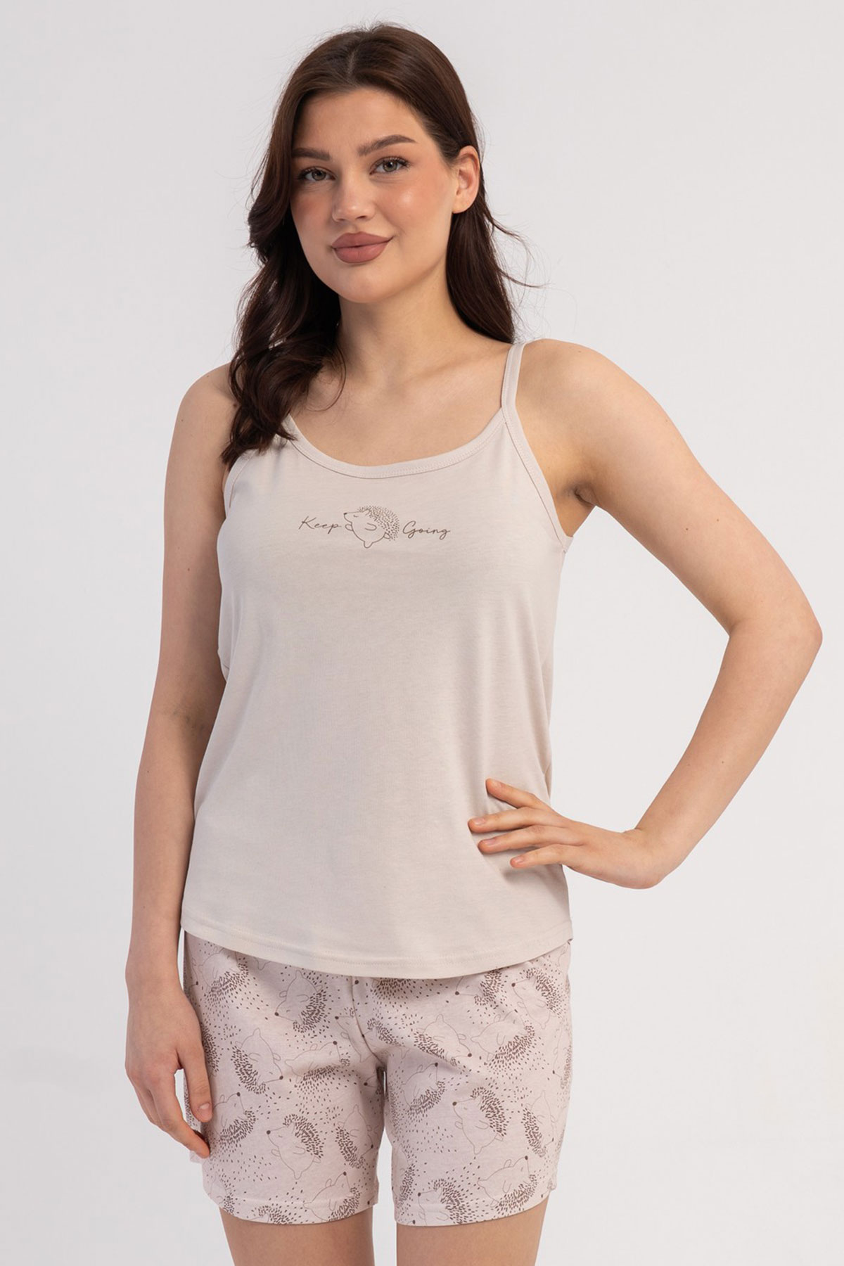Pamuklu Kadın Ip Askılı Şortlu Pijama Takım
