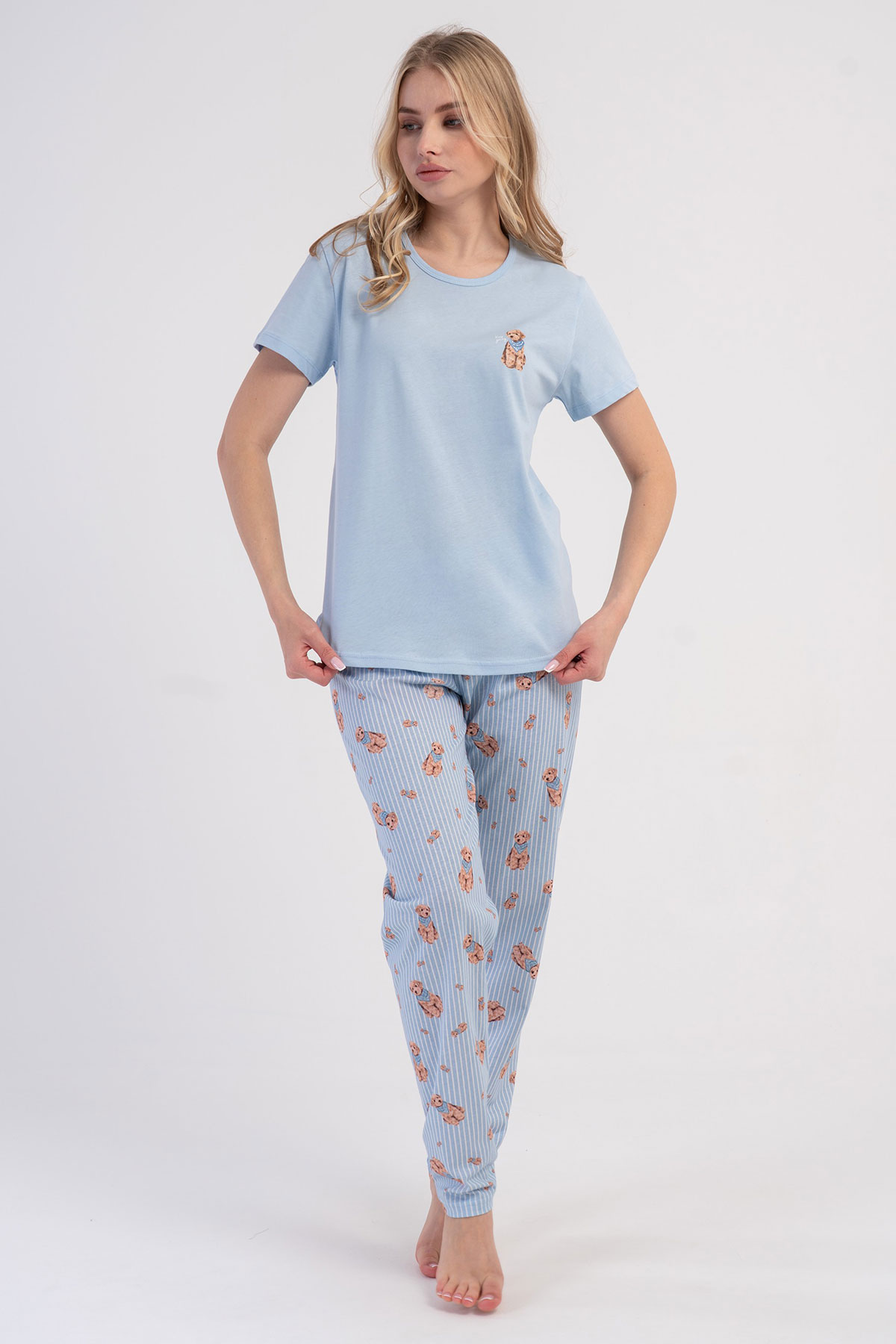 Pamuklu Kadın Kısa Kol Pijama Takım
