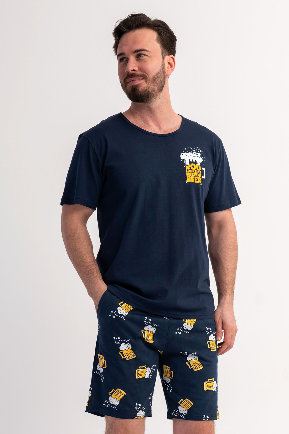 Pamuklu Erkek Büyük Beden Kısa Kol Şortlu Pijama Takım
