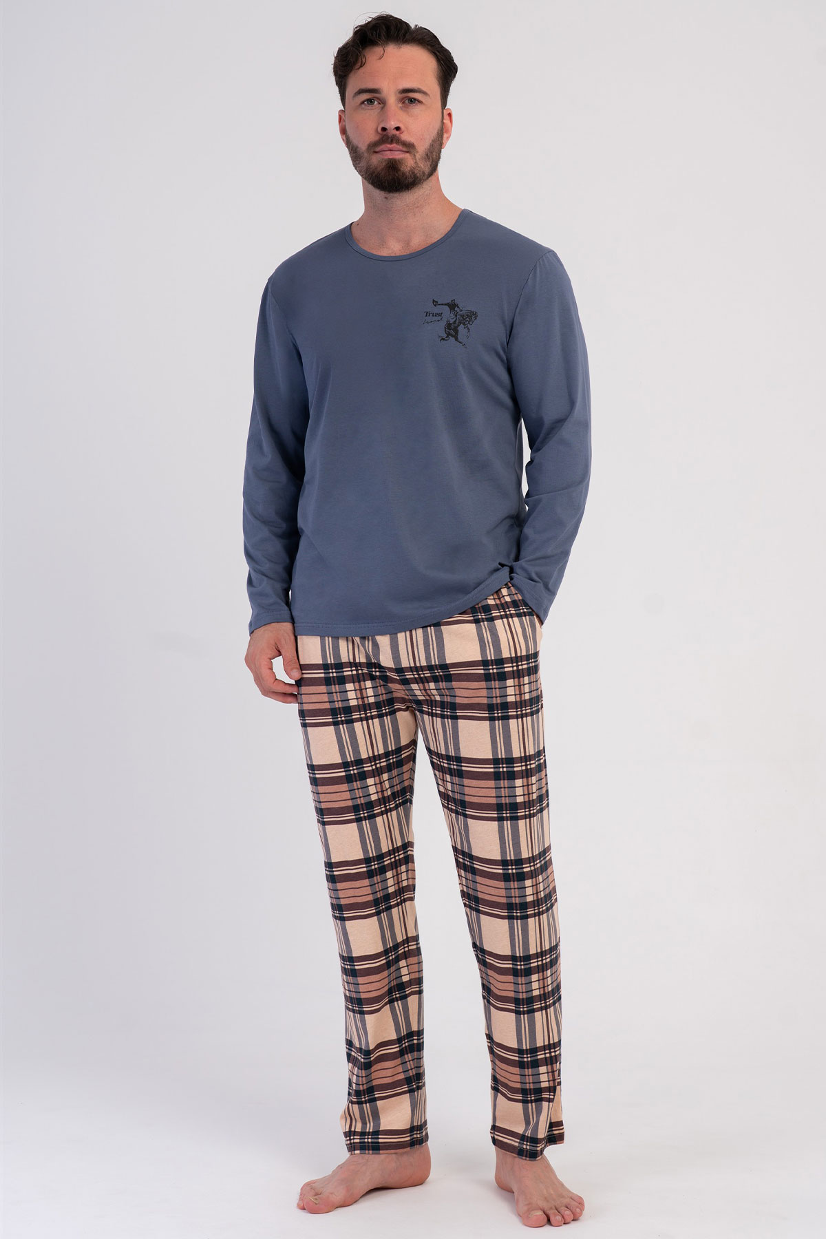 Pamuklu Erkek Büyük Beden Uzun Kol Pijama Takım
