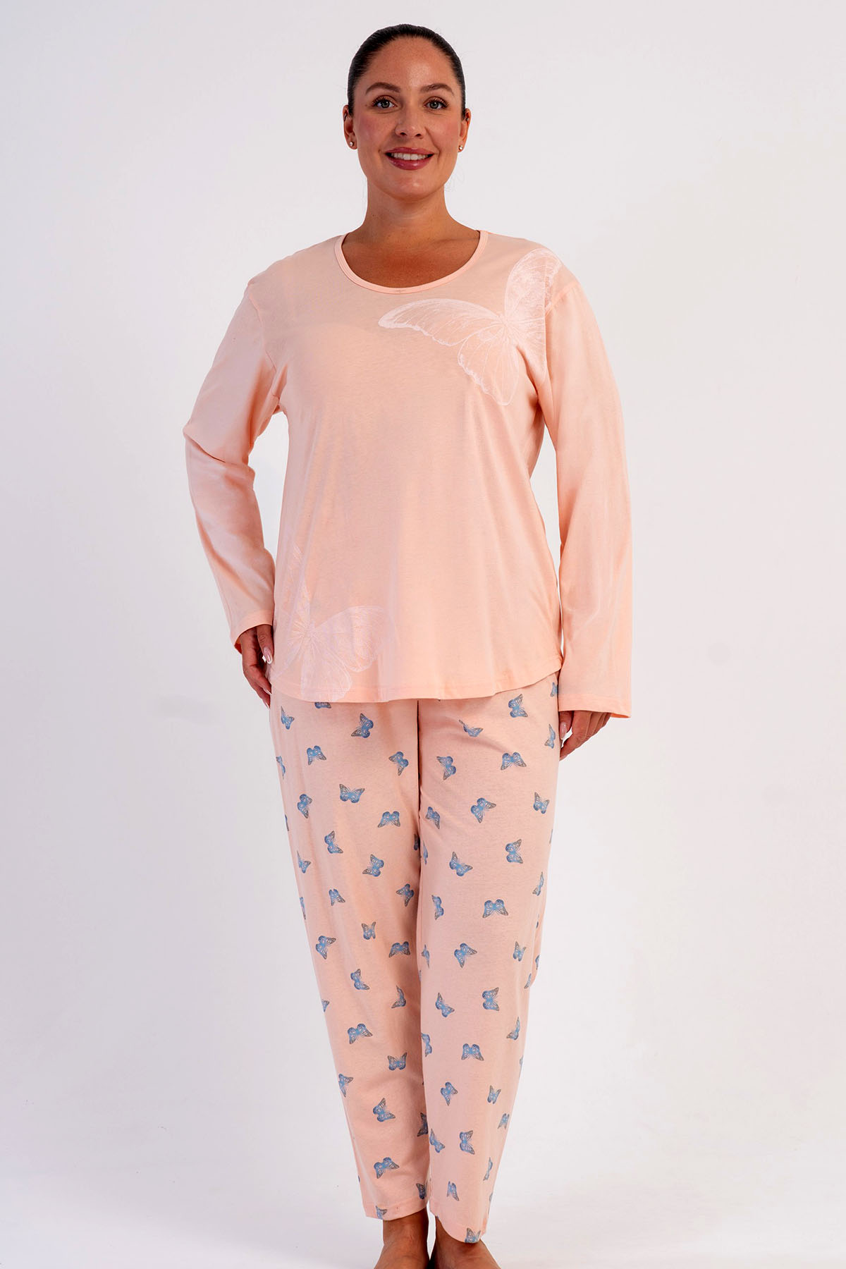 Pamuklu Kadın Büyük Beden Uzun Kol Pijama Takım
